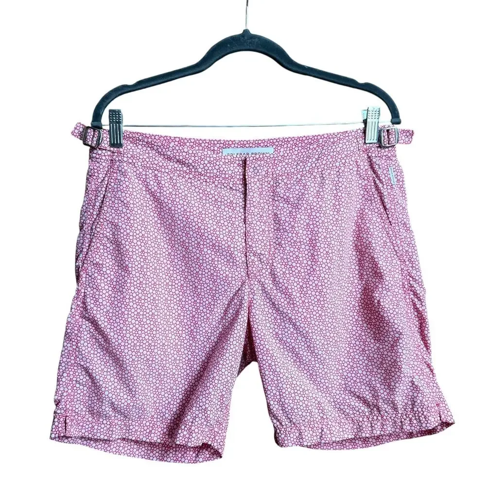 Orlebar Brown Bulldog Swim Shorts Size 30 Pink White Luxury Swim Trunks